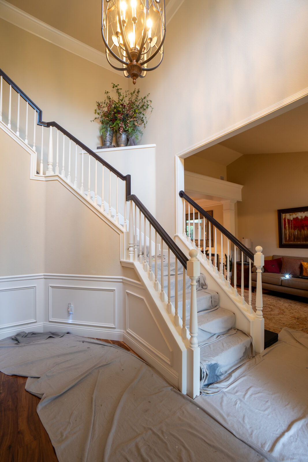 Oak staircase with carpet before remodel, Roseville CA