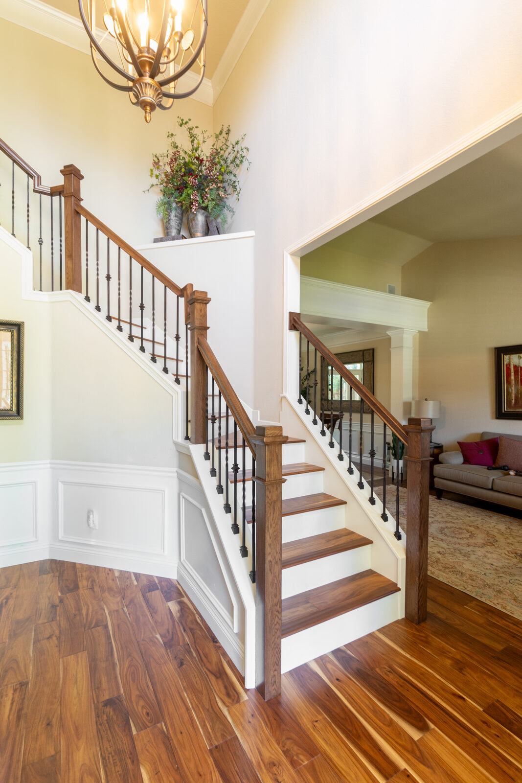 Full railing replacement with iron balusters and wood handrail, Granite Bay CA
