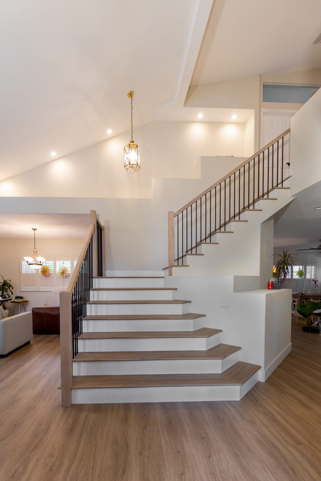 Bright staircase with white risers and hardwood treads, Lincoln CA
