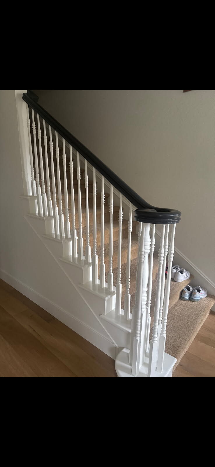 Staircase with dated spindles before remodel, Folsom CA