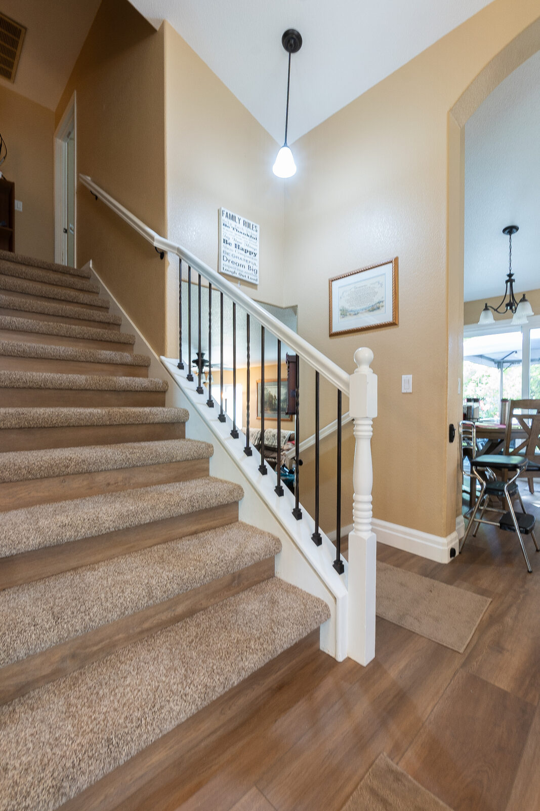 Iron baluster staircase with carpet runner, Rocklin CA