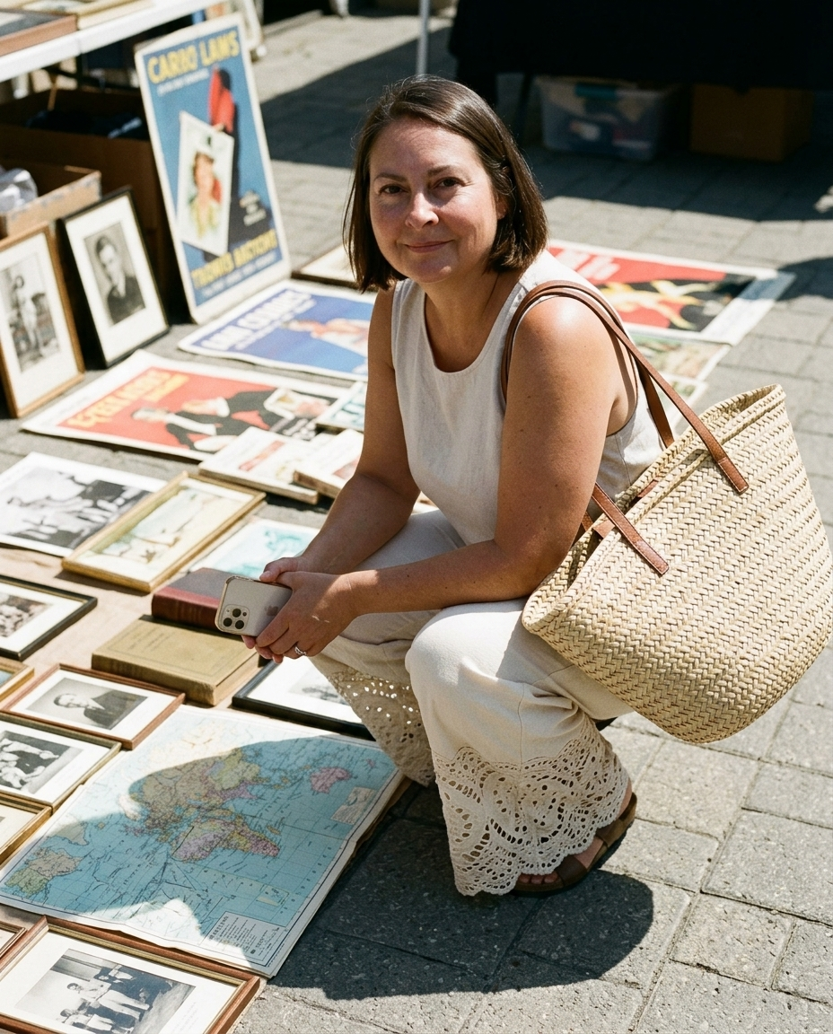 Vintage prints and photographs at a flea market
