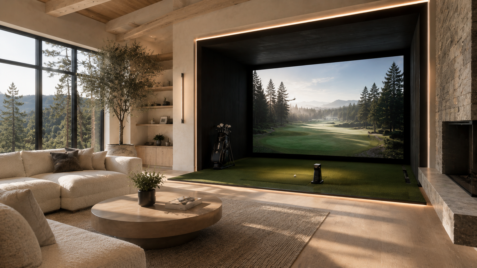 Modern simulator in mountain lodge