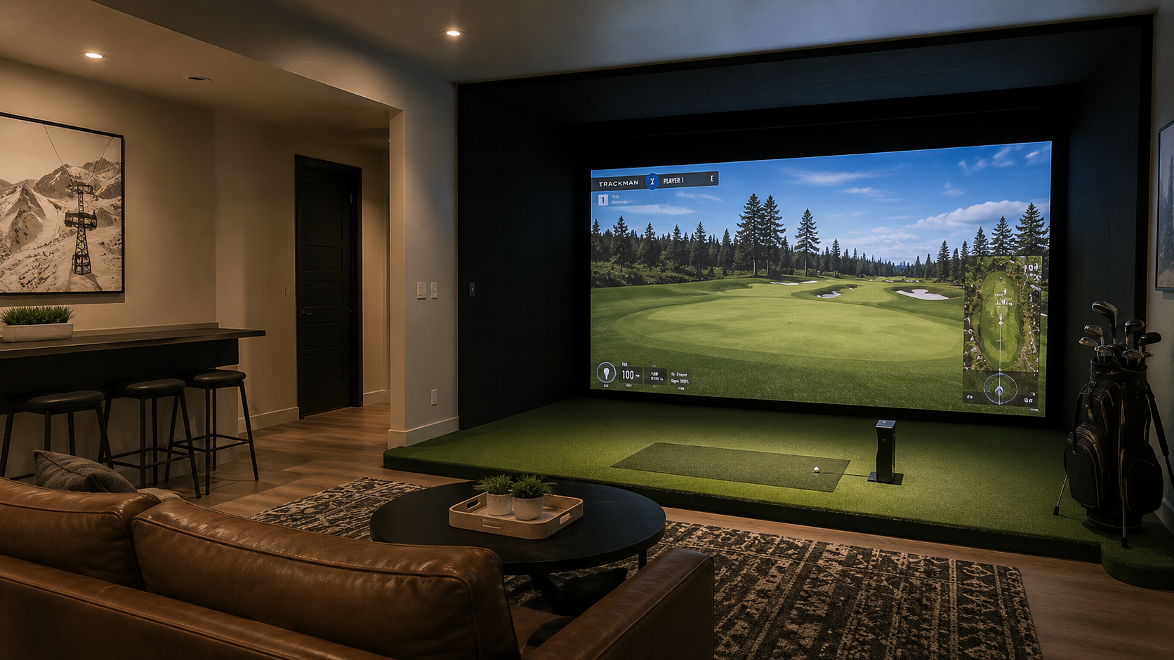 Spacious basement simulator setup