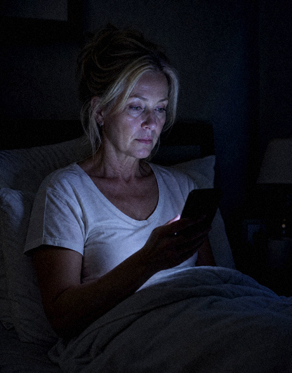 Woman using a calming tool late at night