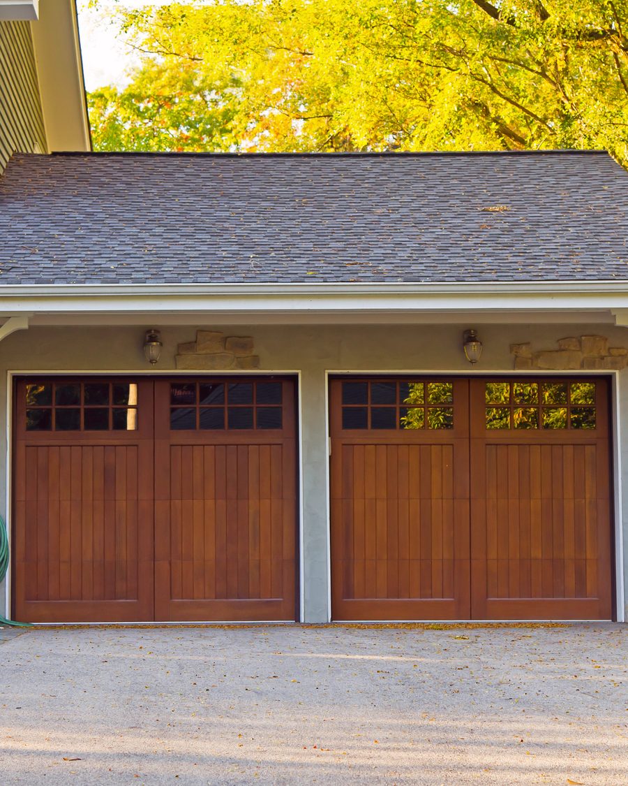 Wood double garage doors
