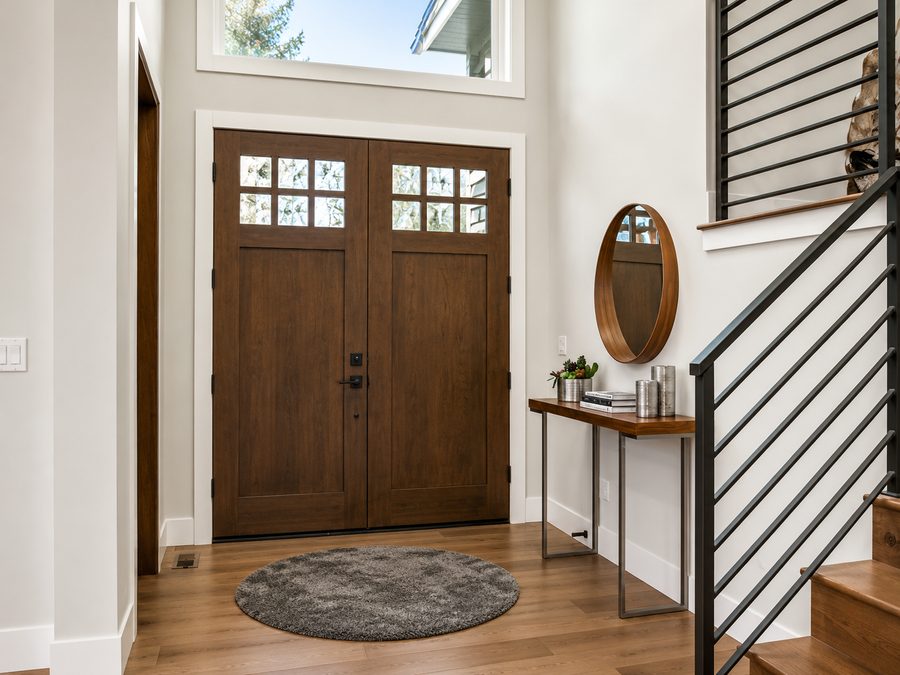 Craftsman interior double doors in a home entryway