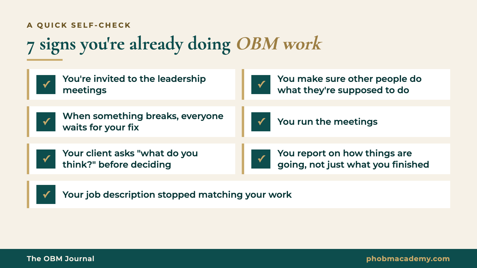 Checklist of 7 signs you're already doing OBM work