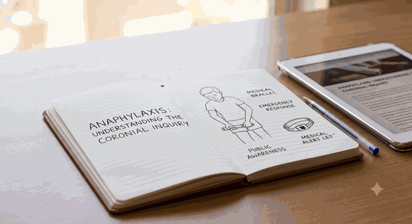 Adrenaline autoinjector and asthma reliever placed beside an anaphylaxis action plan for Australian first aid education.