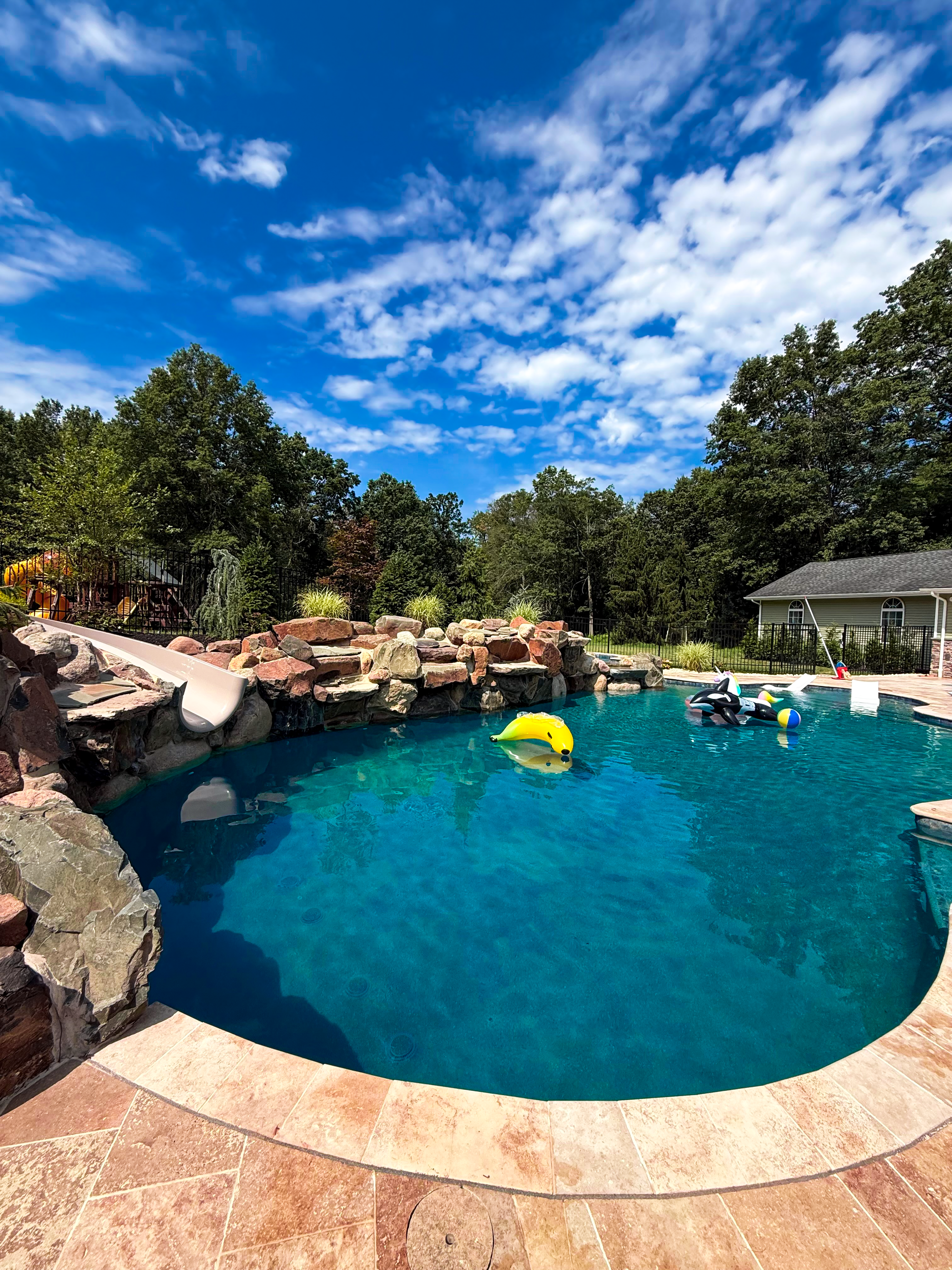 Custom rock waterfall pool in North Jersey