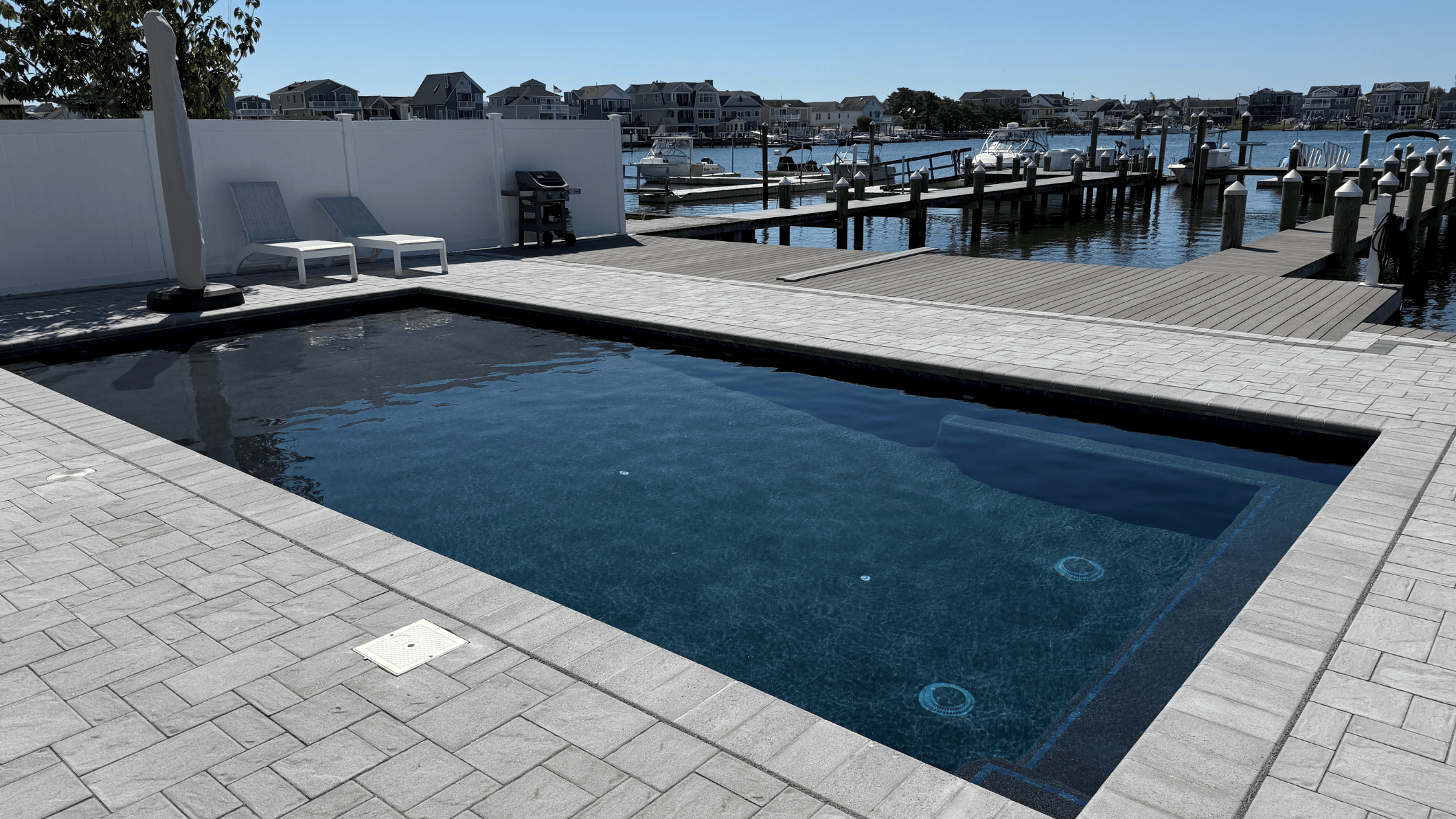 Waterfront modern pool installation in New Jersey