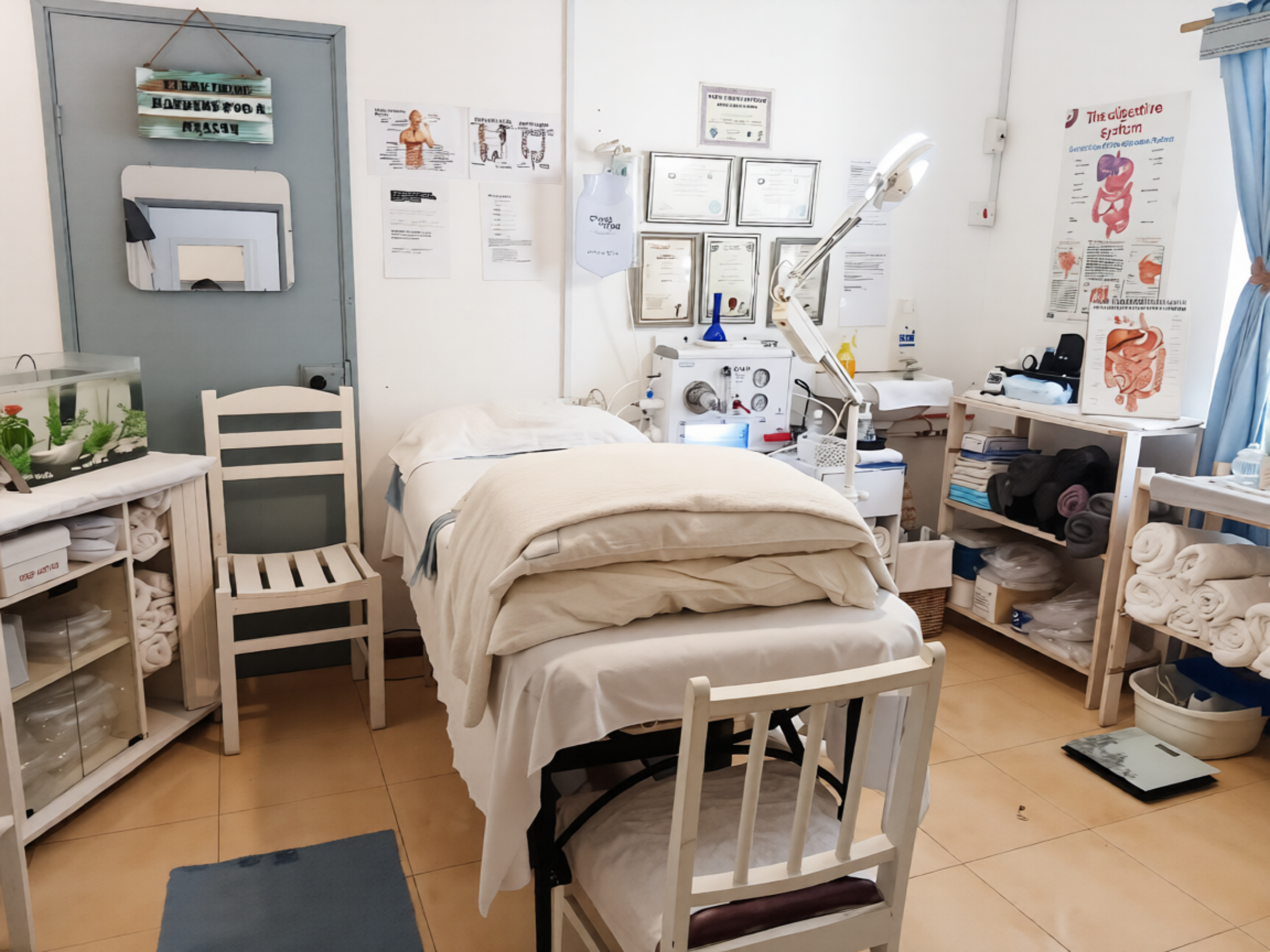 Private, sterile treatment room for closed-system colon hydrotherapy at the ColonCARE sanctuary. Private, sterile treatment room for closed-system colon hydrotherapy at the ColonCARE sanctuary.