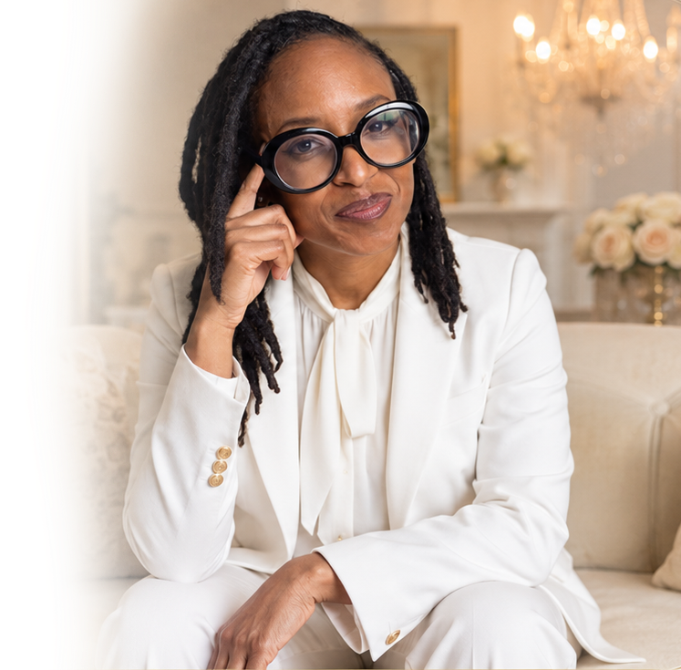 Dr. Kelly seated in an elegant cream interior