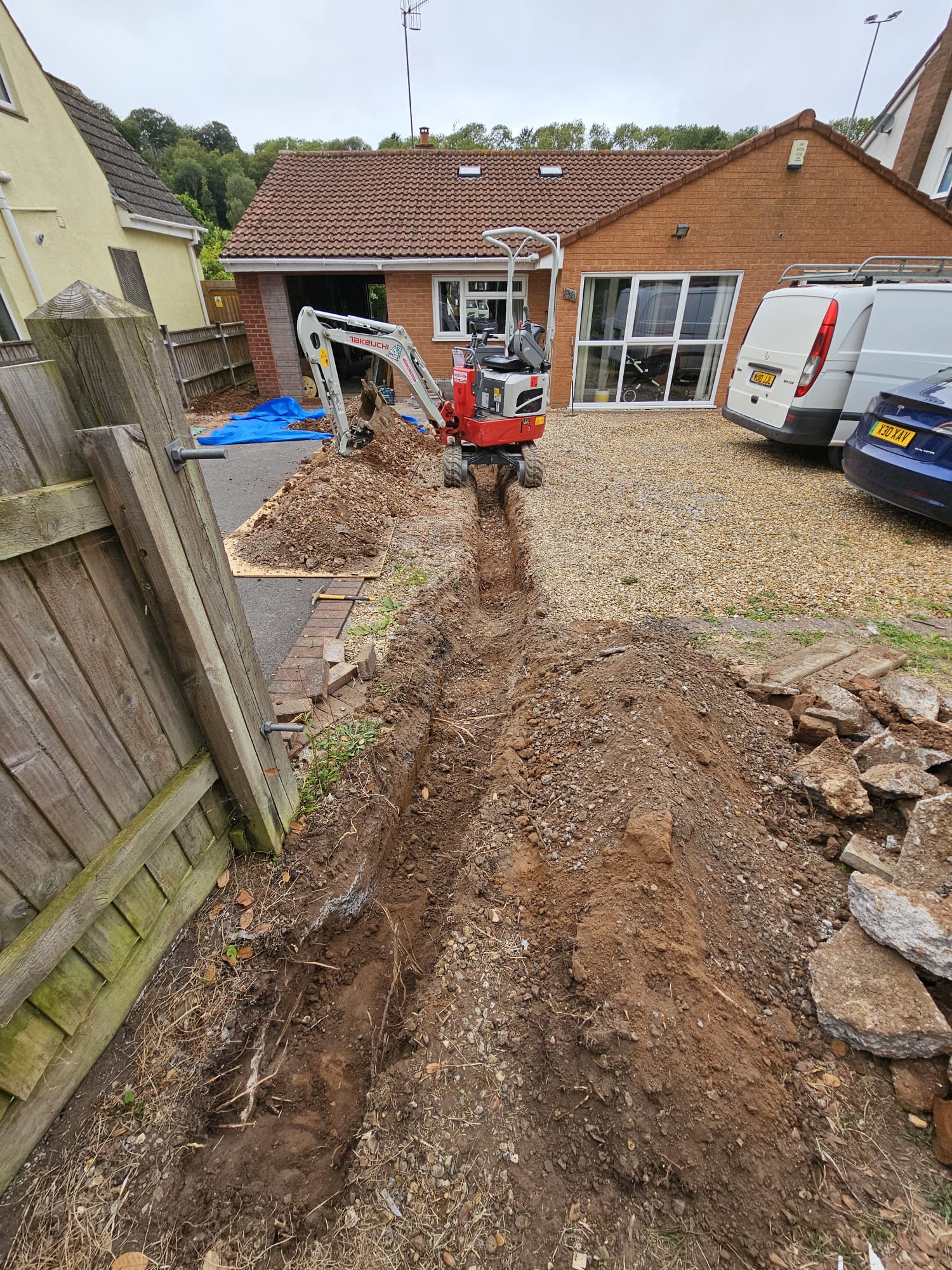Trenching cable for an EV charger installation in Clevedon