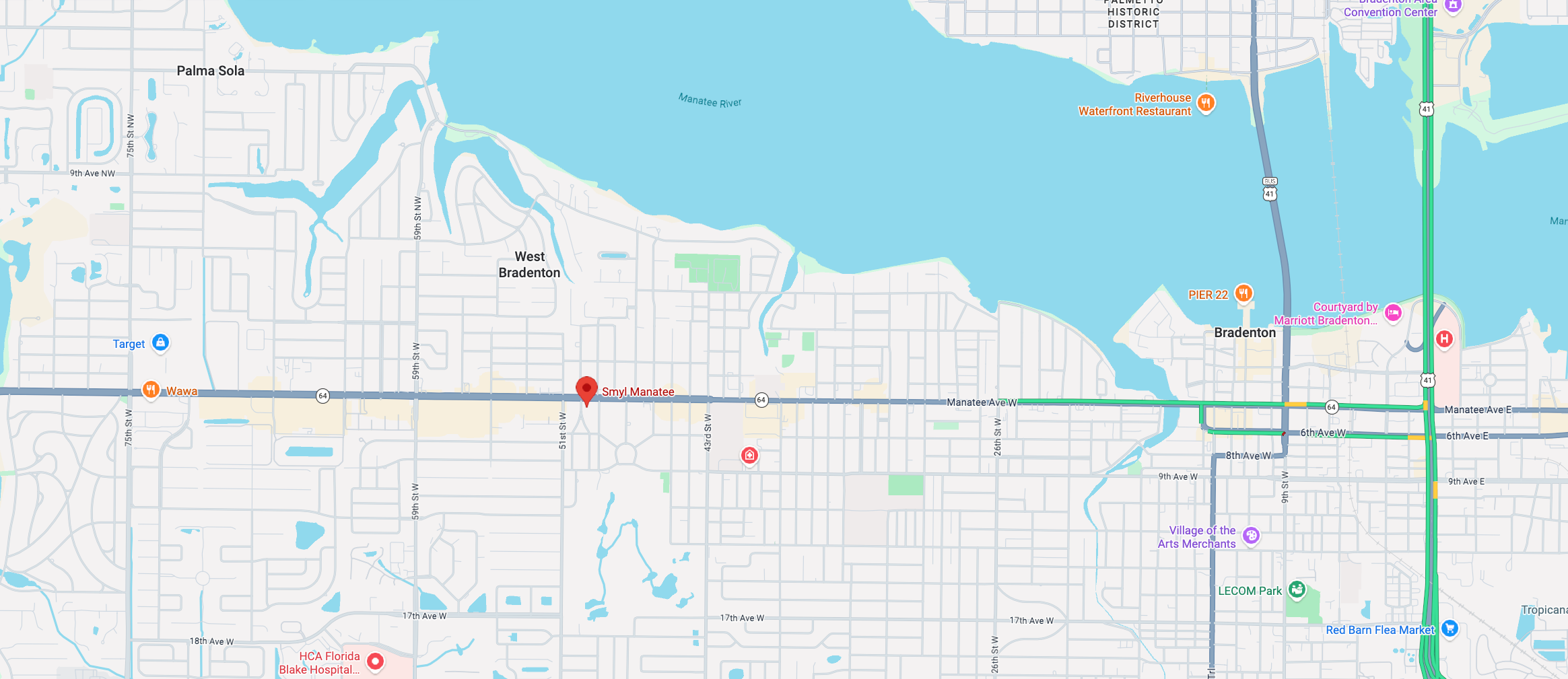Map showing Smyl Manatee at 507 50th St W, Bradenton, FL