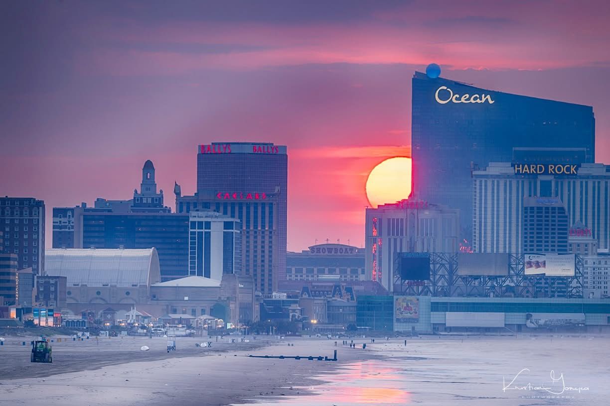 Absecon Island skyline at sunset from the beach