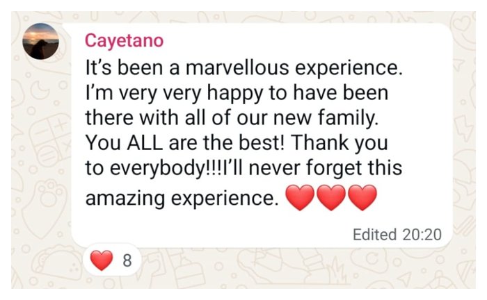 WhatsApp message from an immersion participant