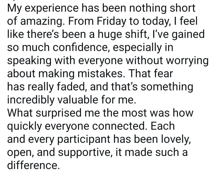 WhatsApp message from an immersion participant