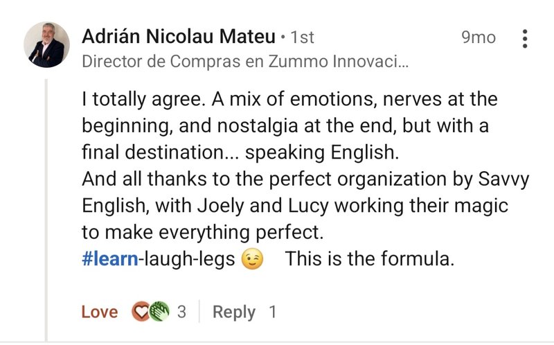 LinkedIn comment from Adrián Nicolau Mateu, Director de Compras at Zummo