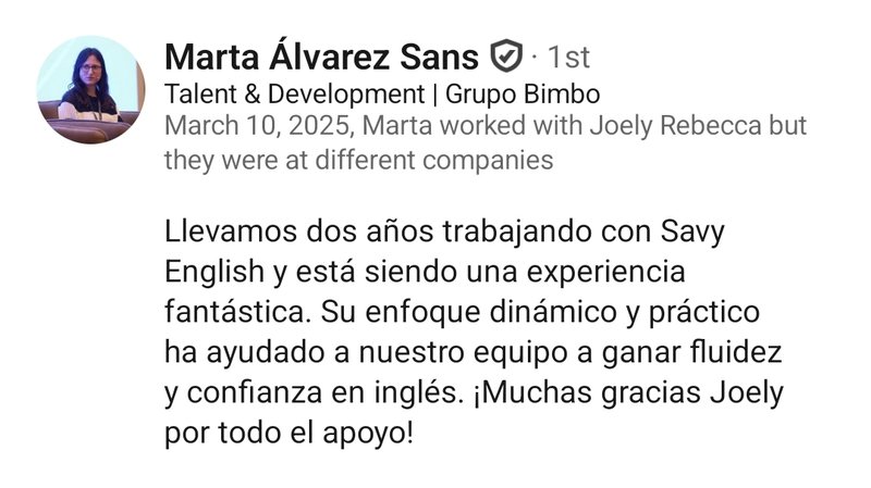 LinkedIn recommendation from Marta Álvarez Sans, Talent and Development at Grupo Bimbo