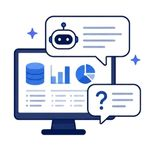 Illustration of a chatbot answering questions about a database and charts