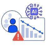 Illustration of a customer with a declining trend and a warning sign