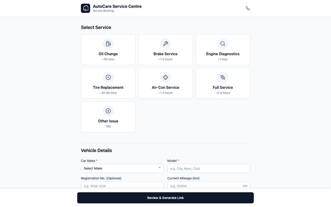 AutoCare Scheduler: a car service booking page