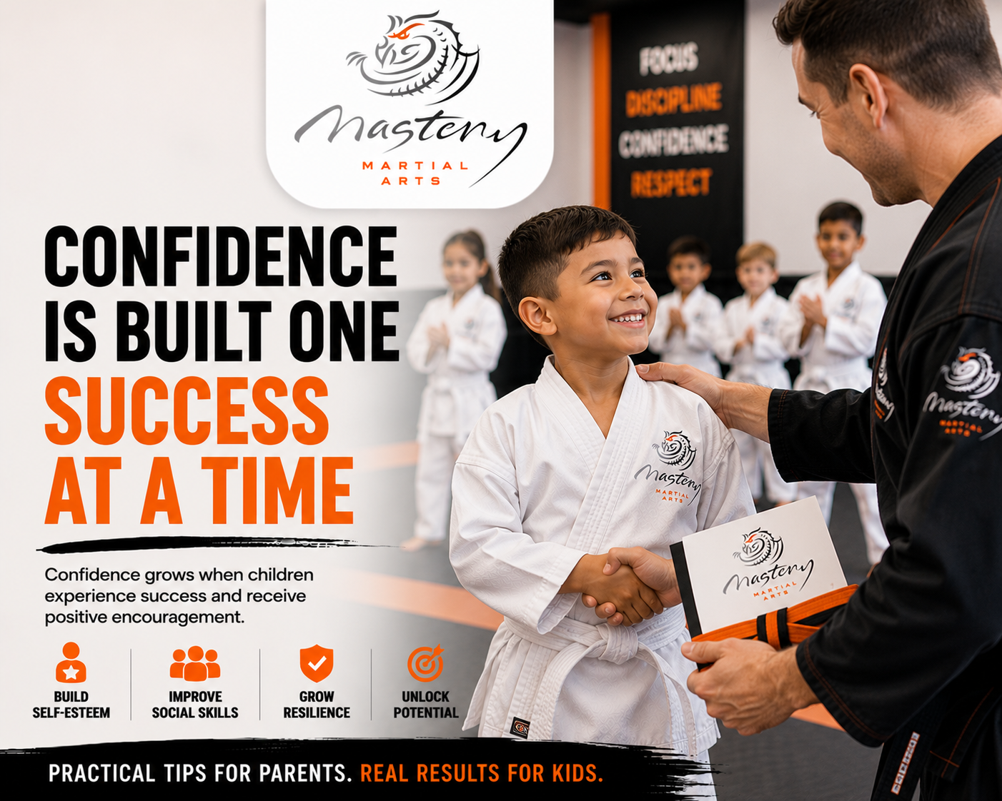 Diverse group of Mastery Martial Arts students developing communication skills, confidence, leadership, and social confidence. Diverse group of Mastery Martial Arts students developing communication skills, confidence, leadership, and social confidence.
