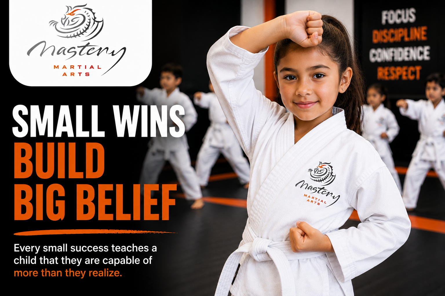 Young Mastery Martial Arts student building confidence and self-belief through small achievements and consistent effort.