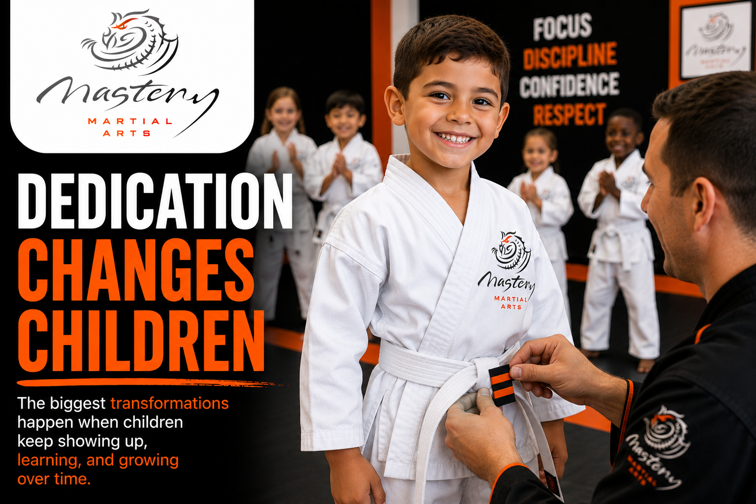  Young Mastery Martial Arts student demonstrating dedication, discipline, confidence, and personal growth through consistent training.