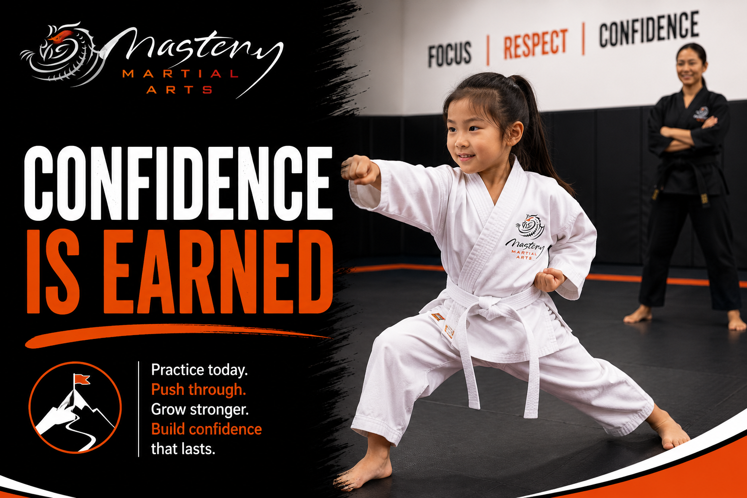Young Mastery Martial Arts student practicing patiently and building confidence through repetition and effort. Young Mastery Martial Arts student practicing patiently and building confidence through repetition and effort.