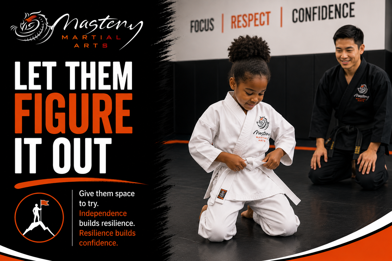 Young Mastery Martial Arts student independently solving a challenge while developing confidence and resilience. Young Mastery Martial Arts student independently solving a challenge while developing confidence and resilience.