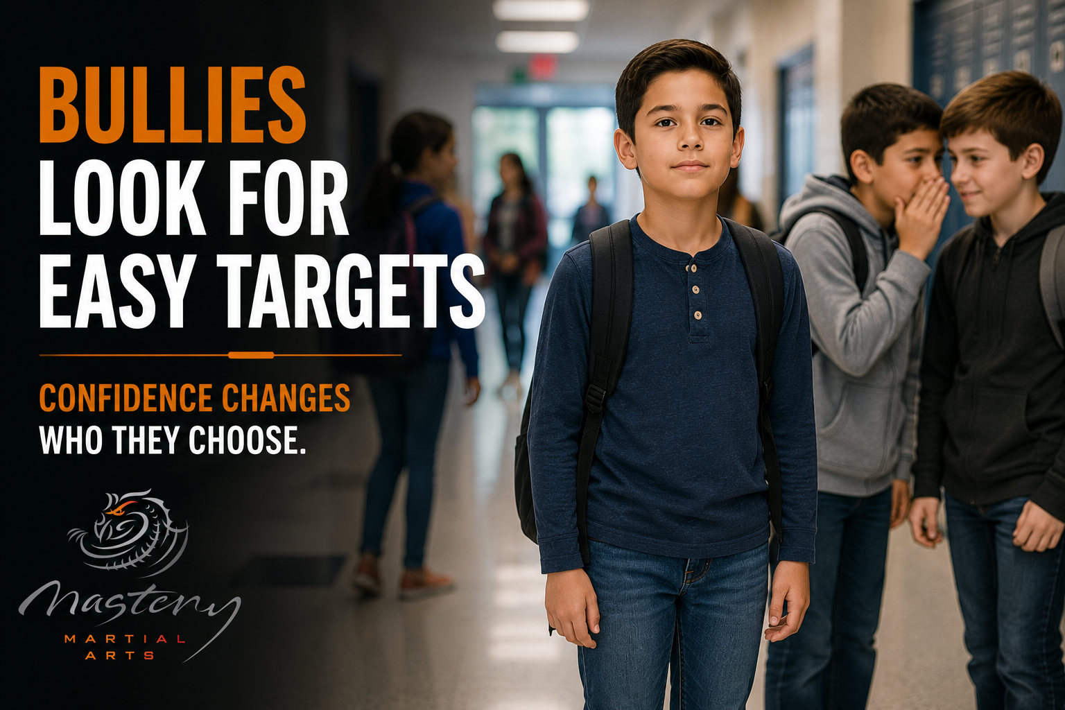Confident child making eye contact and standing tall while walking through school. Caption Confident child making eye contact and standing tall while walking through school. Caption