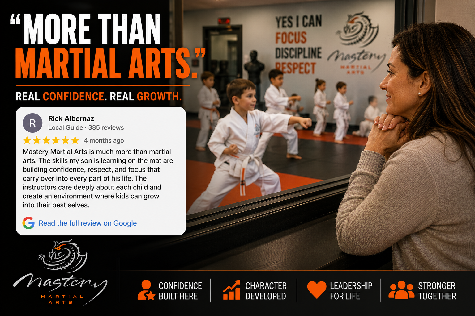 Parent proudly watching their child grow in confidence during martial arts class. Parent proudly watching their child grow in confidence during martial arts class.