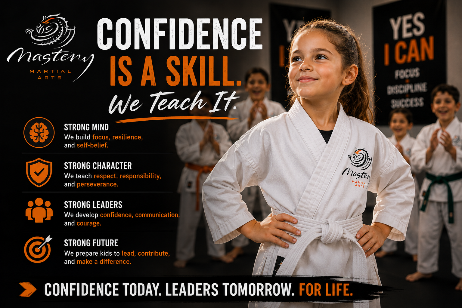 Confident young Mastery Martial Arts student demonstrating leadership, resilience, and self-belief. Confident young Mastery Martial Arts student demonstrating leadership, resilience, and self-belief.