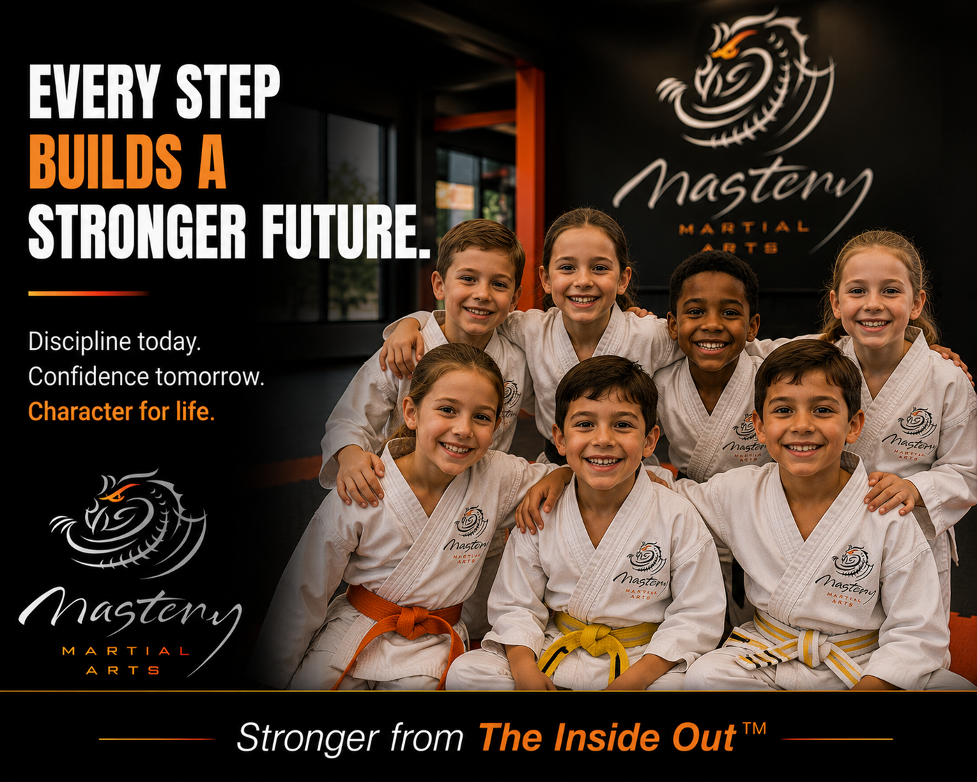 Experienced martial arts student encouraging a younger beginner with confidence and kindness. Experienced martial arts student encouraging a younger beginner with confidence and kindness.