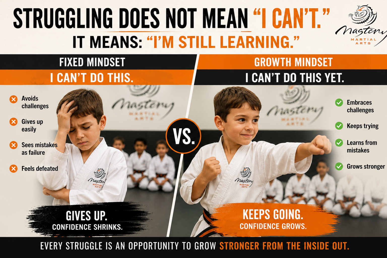 A child learning that struggling with a difficult skill is part of growth rather than proof of failure. A child learning that struggling with a difficult skill is part of growth rather than proof of failure.