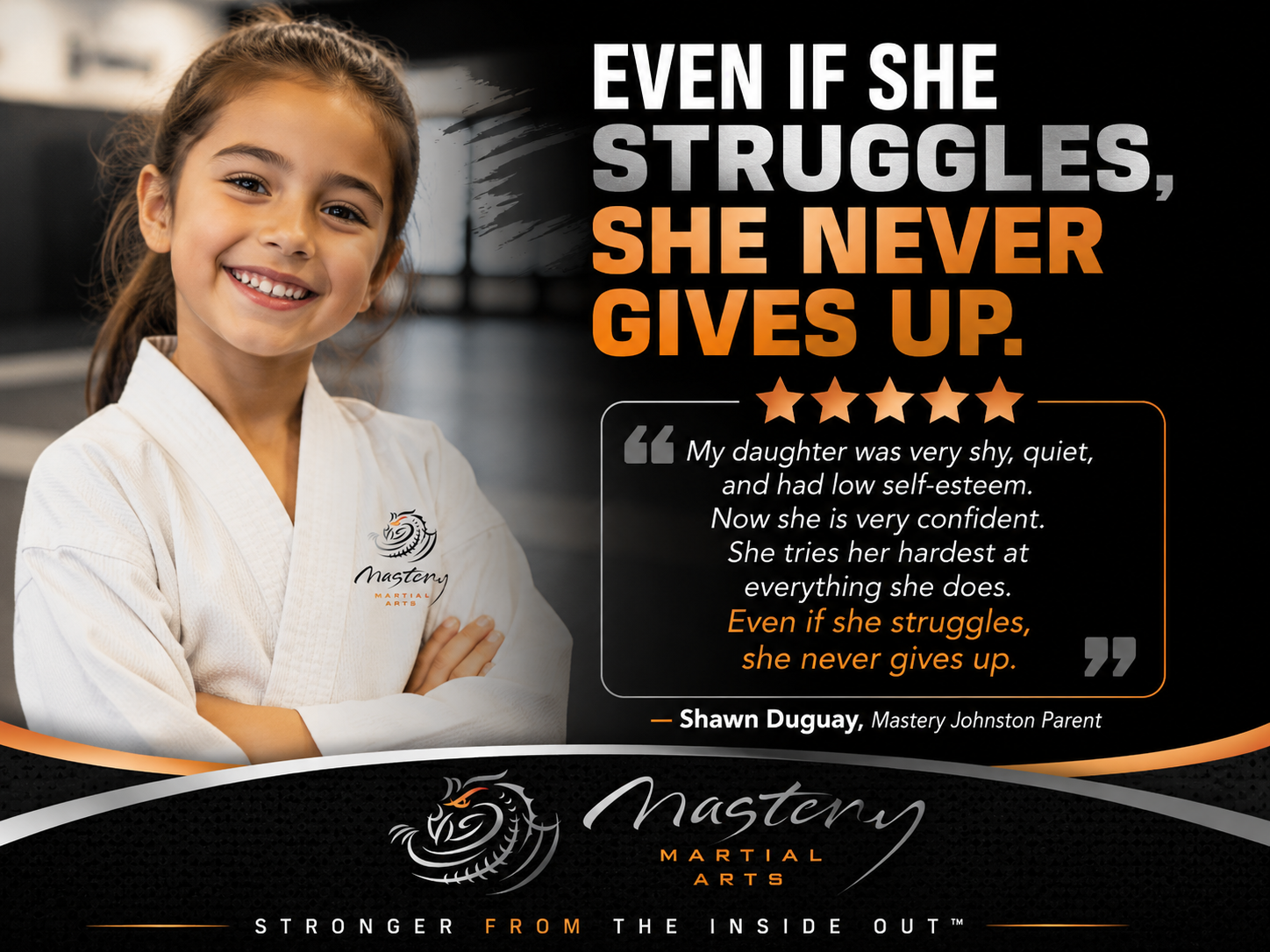 A confident Mastery Martial Arts student encouraging another child during class and demonstrating perseverance and leadership. A confident Mastery Martial Arts student encouraging another child during class and demonstrating perseverance and leadership.