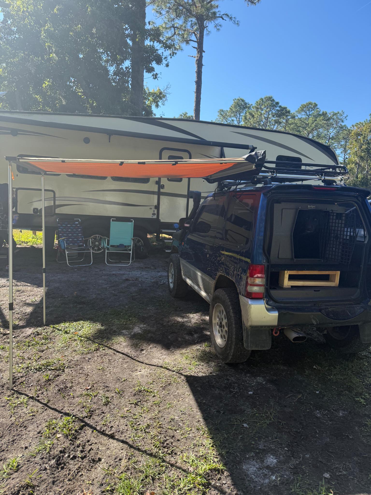 Awning deployed — rear cargo area