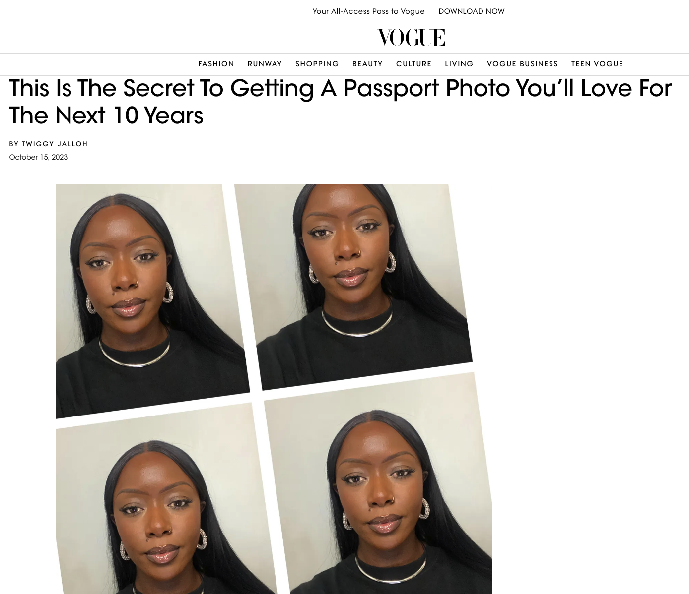 Vogue article on passport photo makeup
