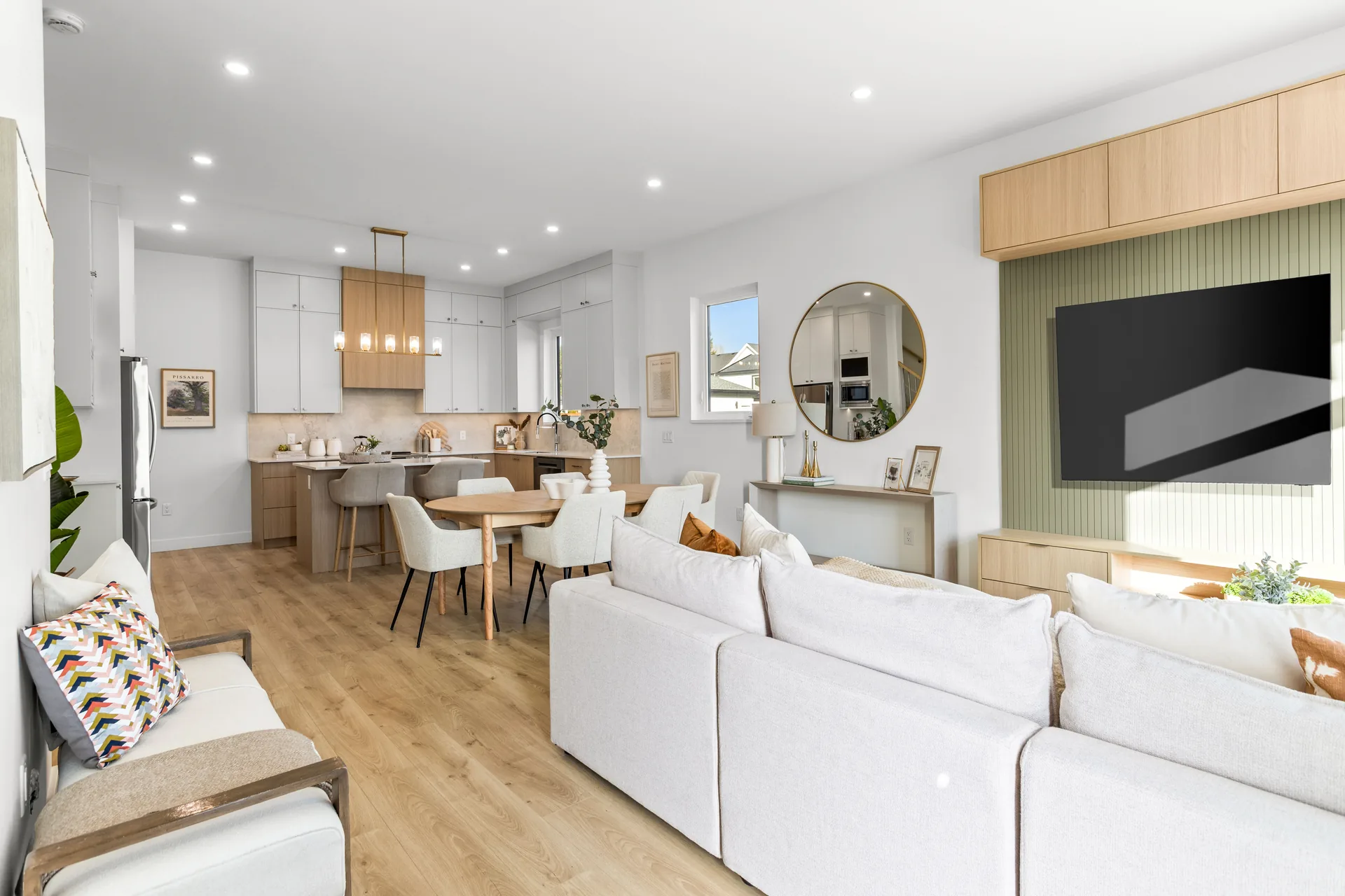 open concept living space with custom cabinetry built in Surrey