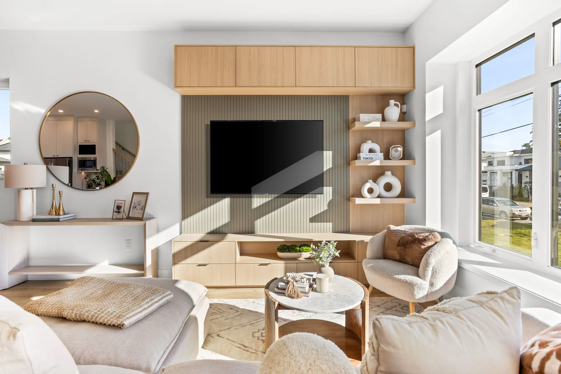 custom media wall with TV Surrey