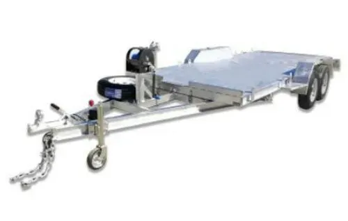 5 m x 2 m tandem car trailer with ramps and hand winch