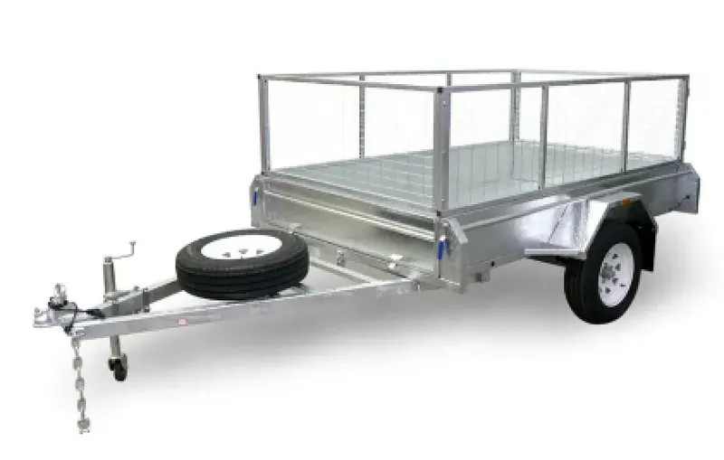 8x5 single axle box trailer with mesh cage and spare wheel