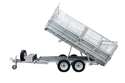 12x7 hydraulic flat top tipper trailer with cage, tipped up