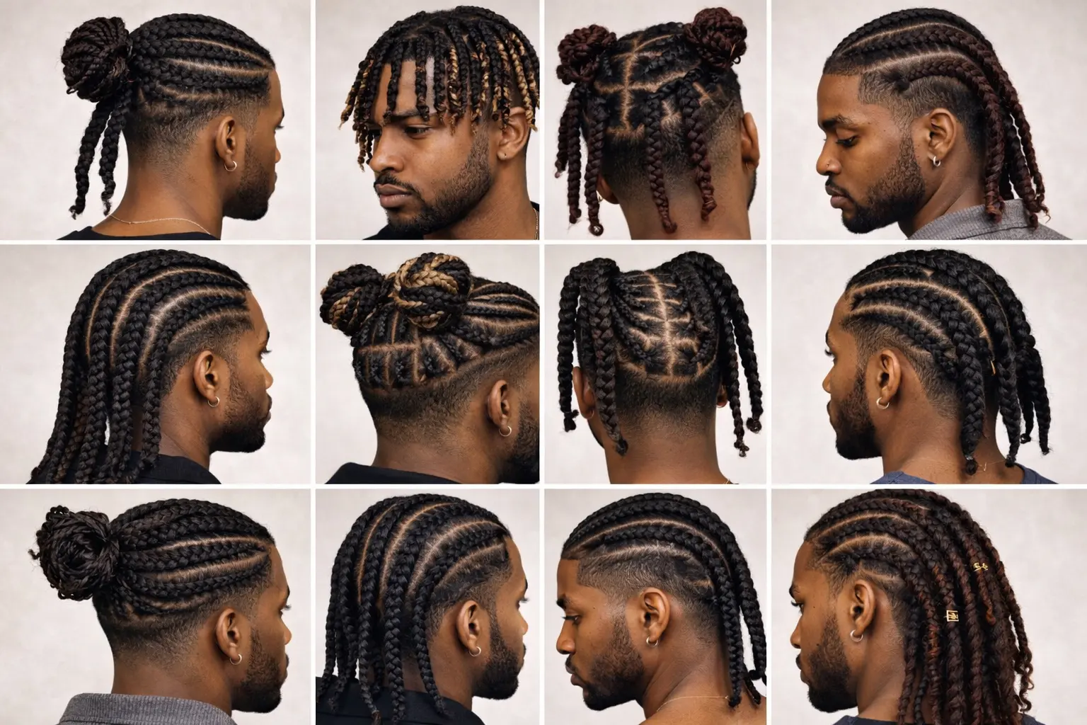 Men’s cornrows and loc braiding styles at a professional braiding salon in Montreal