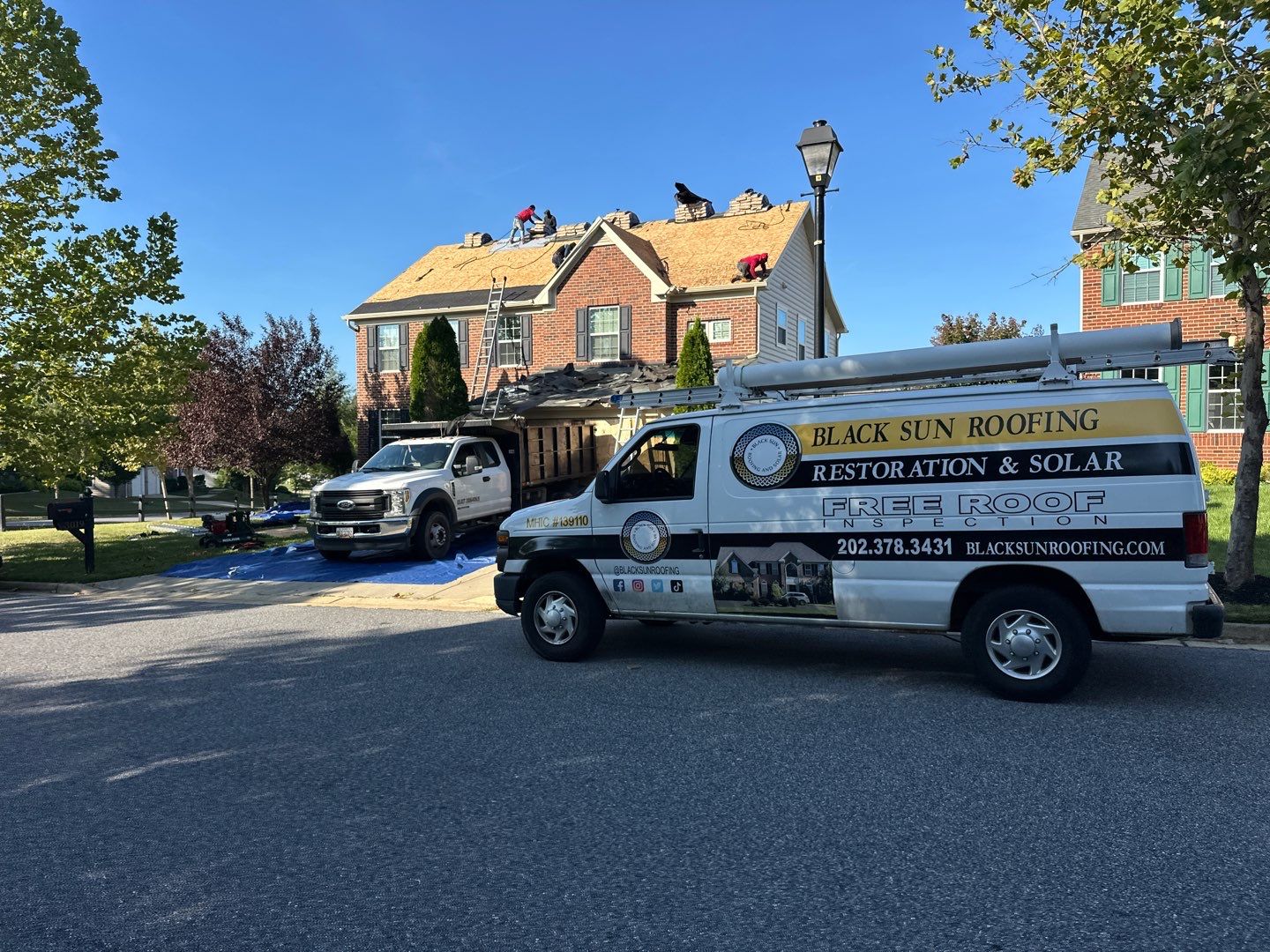 Black Sun Restorations residential roof replacement work in progress in Maryland
