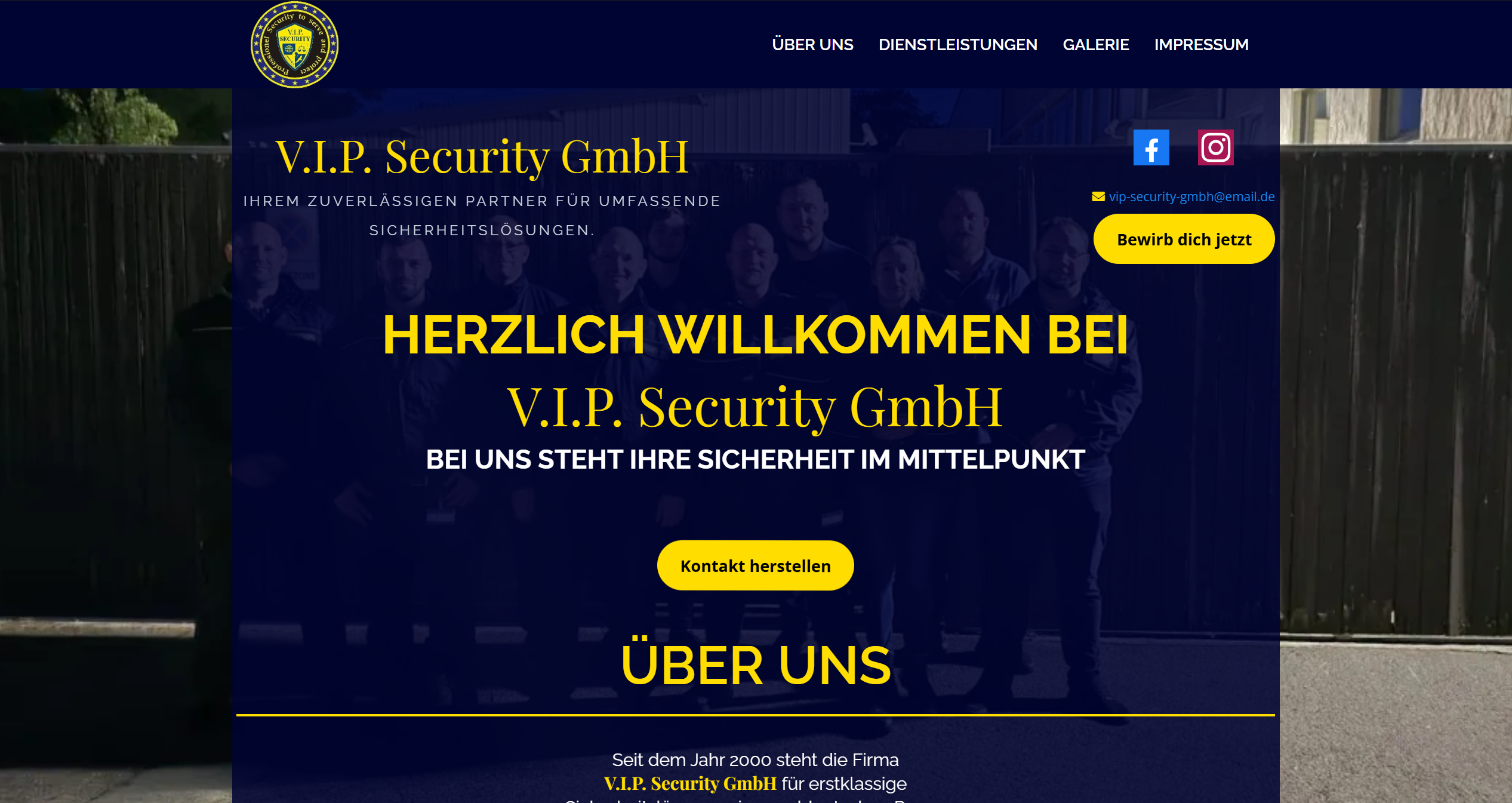 Screenshot einer Website der VIP Security GmbH