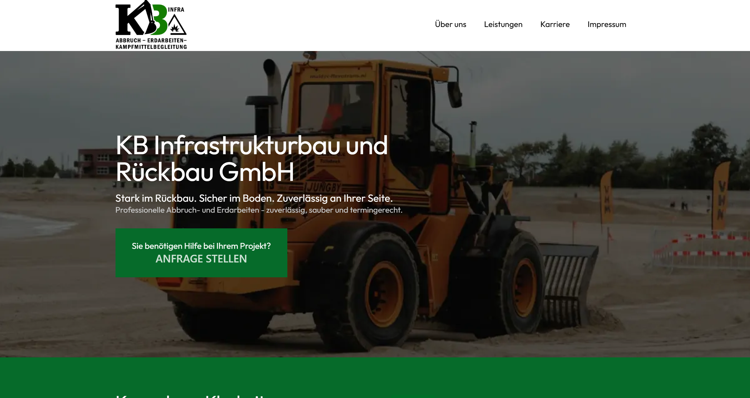 Screenshot einer Website der KB Infrastrukturbau und Rückbau GmbH