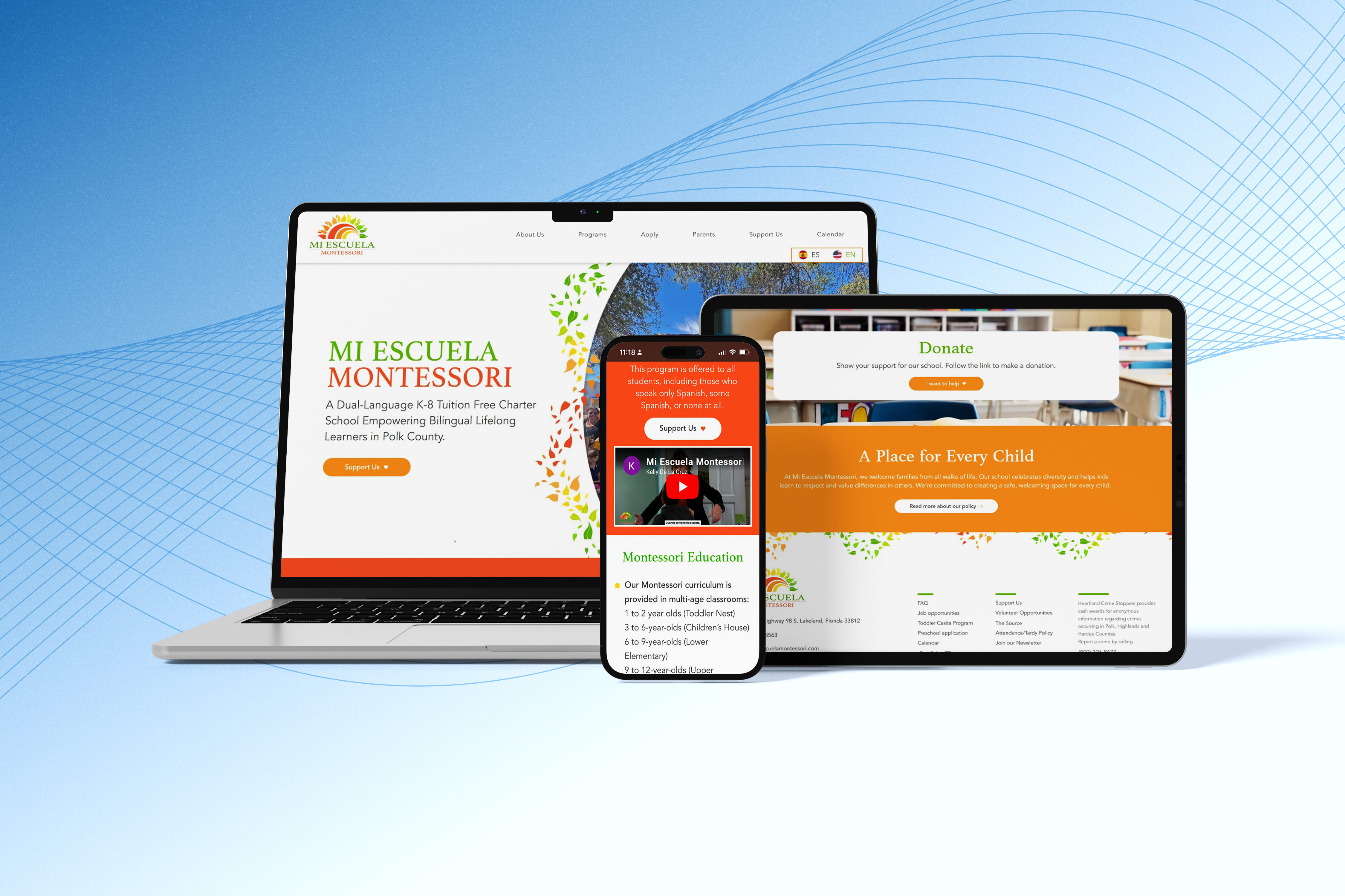 Website for a Montessori school created on Wix